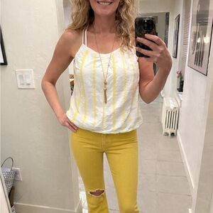 Boho Embroidered Gauze Cotton Tank White Yellow Festival Summer Cottagecore XS